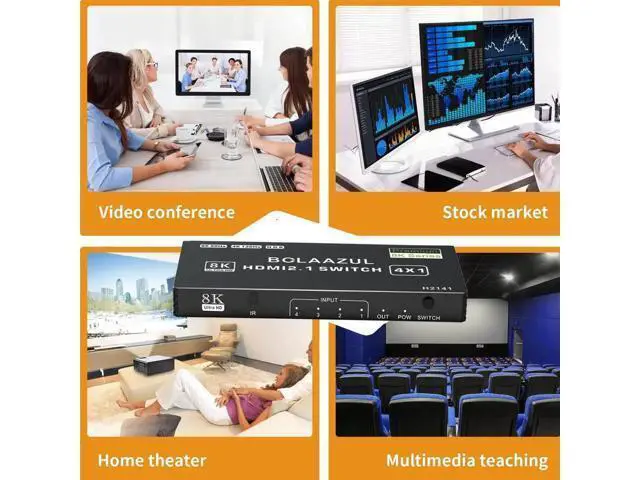 Alt view image 5 of 7 - 4 in 1 Out 8K HDMI 2.1 Switch with Remote, 4-Port 48Gbps HDMI Switcher Support 8K@60Hz 4K@120Hz 2K@144Hz HDR CEC Dolby Vision, Compatible with Xbox Series X PS5