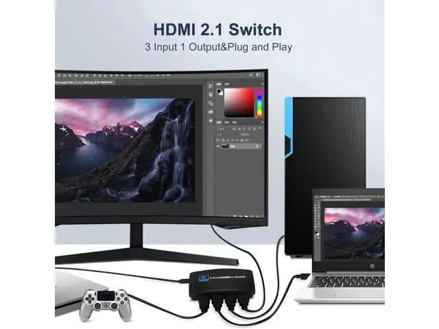 Alt view image 4 of 7 - 8K Ultra HD HDMI Switch 3 in 1 Out, 48Gbps HDMI 2.1 Switcher with IR Remote Control, Support 8K@60Hz 4K@120Hz 1080P@240Hz, Compatible with Xbox Series X, PS5, TV and Monitor