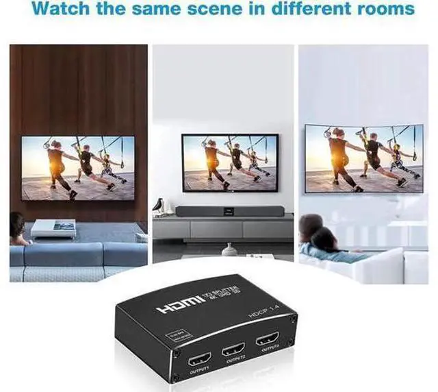 Alt view image 3 of 6 - 1 in 3 Out HDMI Splitter, 1×3 HDMI Splitter Support 4K 1080P 3D HDR DTS Dolby TrueHD, Mirror Display Only for PS5 PS4 Xbox Fire Stick Roku Blu-Ray Apple TV, HDMI Cable Included
