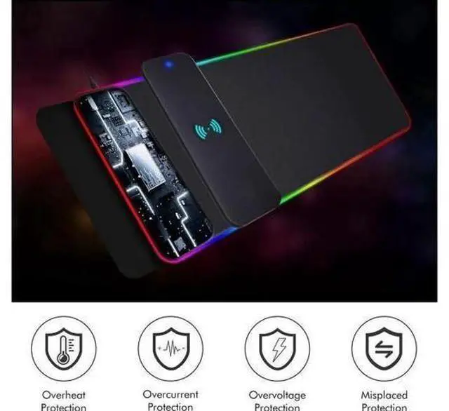 Alt view image 5 of 7 - 10W Wireless Charging RGB Gaming Mouse Pad, 800x300x4MM Extra Large LED Mouse Mat with 10 Light Modes, Non-Slip Rubber Base Keyboard Desk Pad for Gaming MacBook PC Laptop
