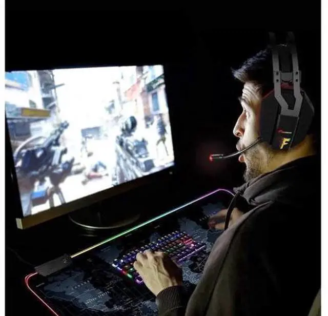 Alt view image 3 of 7 - 31.5'' x 15in RGB Gaming Mouse Pad, 4mm Thick Map Pattern Extra Large Desk Mat, Waterproof Office Desktop Mat with 10 Lighting Modes for PC Keyboard Mouse Gaming Setup