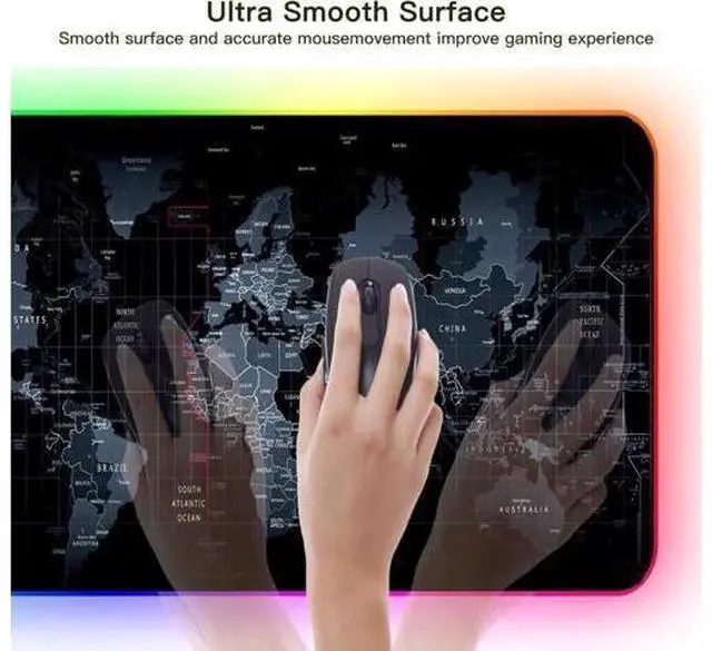 Alt view image 4 of 7 - 31.5'' x 15in RGB Gaming Mouse Pad, 4mm Thick Map Pattern Extra Large Desk Mat, Waterproof Office Desktop Mat with 10 Lighting Modes for PC Keyboard Mouse Gaming Setup