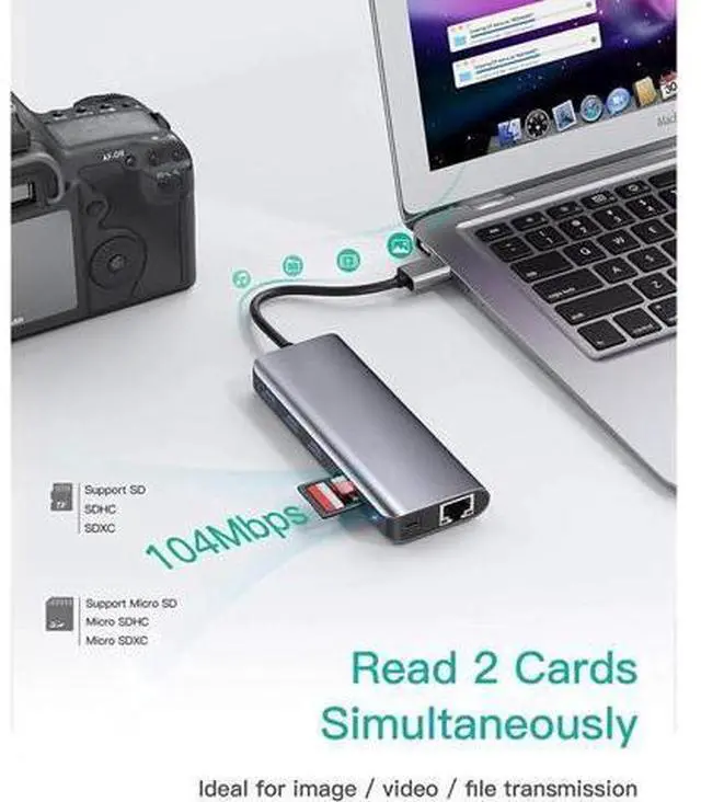 Alt view image 4 of 7 - 7-in-1 Aluminum USB Hub with Gigabit Ethernet Adapter, USB to 10/100/1000 Mbps LAN Network Converter, USB 3.0/2.0 Ports & SD/Micro SD Card Reader Compatible with MacBook Air Pro, Windows & Linux
