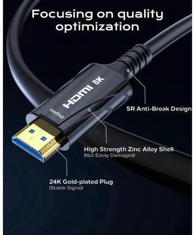 Alt view image 4 of 7 - 20FT 8K Fiber Optic HDMI Cable, 48Gbps High Speed HDMI 2.1 Cord, 8K@60Hz 4K@120Hz HDR eARC HDCP 2.2&2.3, Compatible with Monitor Projector HDTV DVD Player
