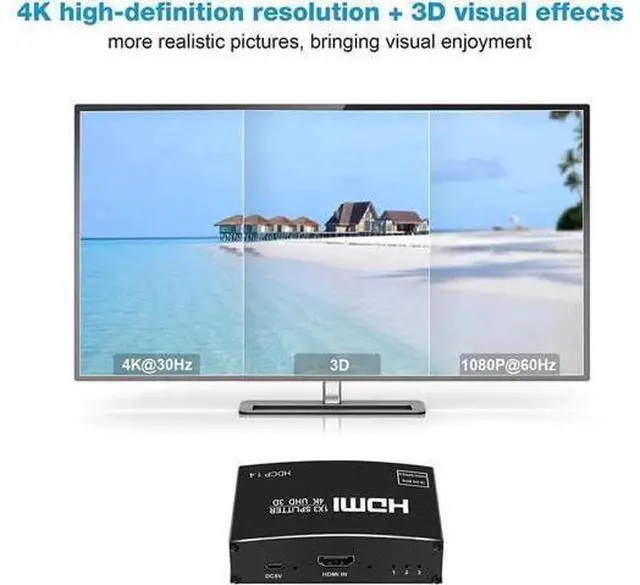 Alt view image 6 of 6 - 1 in 3 Out HDMI Splitter, 1×3 HDMI Splitter Support 4K 1080P 3D HDR DTS Dolby TrueHD, Mirror Display Only for PS5 PS4 Xbox Fire Stick Roku Blu-Ray Apple TV, HDMI Cable Included