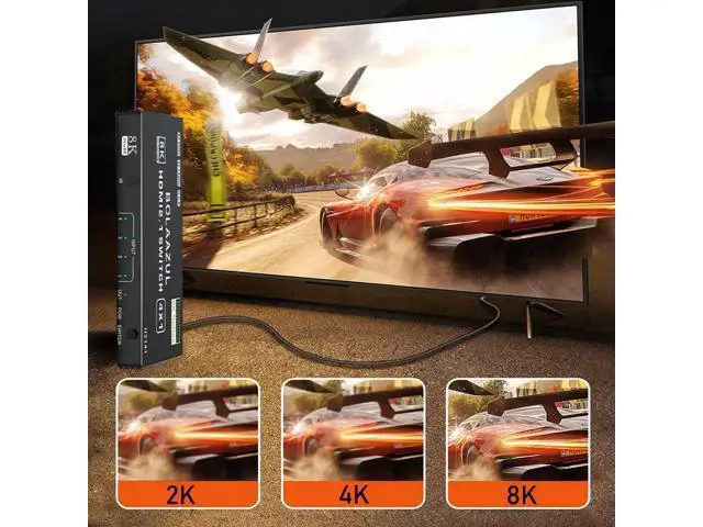 Alt view image 7 of 7 - 4 in 1 Out 8K HDMI 2.1 Switch with Remote, 4-Port 48Gbps HDMI Switcher Support 8K@60Hz 4K@120Hz 2K@144Hz HDR CEC Dolby Vision, Compatible with Xbox Series X PS5