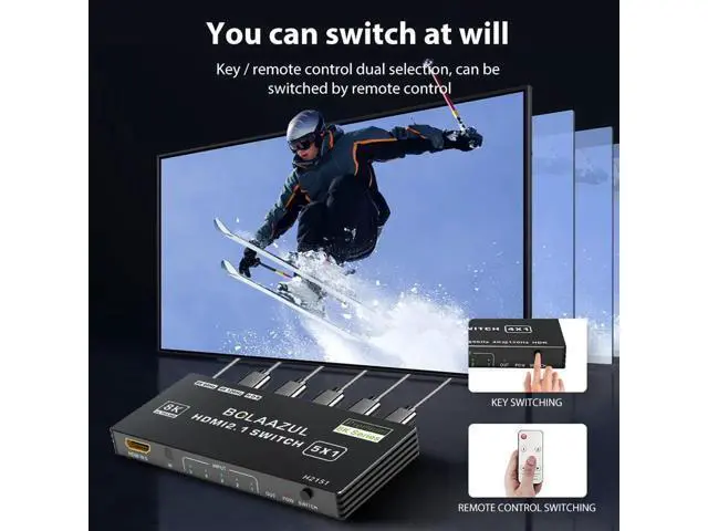 Alt view image 4 of 7 - 5 in 1 Out 8K HDMI 2.1 Switch, 5-Port 48Gbps HDMI Switcher with IR Remote, Support 8K@60Hz 4K@120Hz 2K@144Hz HDR CEC Dolby Vision, Compatible with Xbox Series X PS5