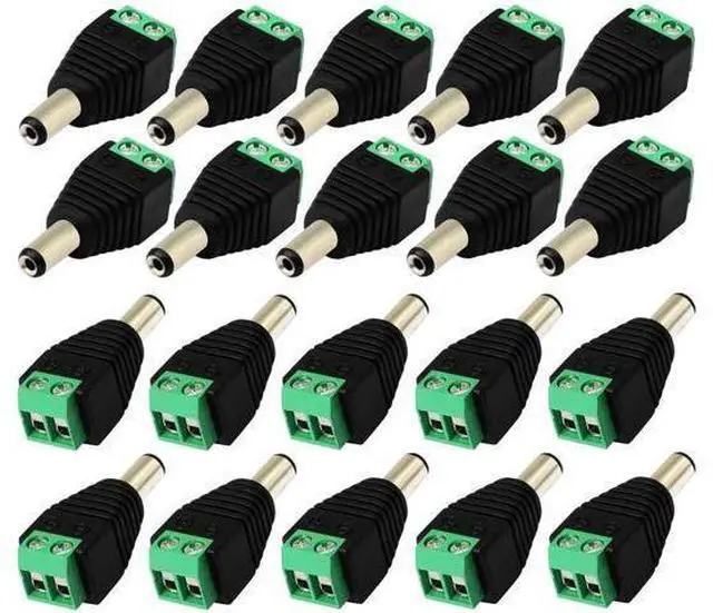 Main image of 20 Pack DC 5.5x2.1mm Male Barrel Plug to 2 Pin Screw Terminal Power Connector 12V for CCTV Camera LED Strip DVR
