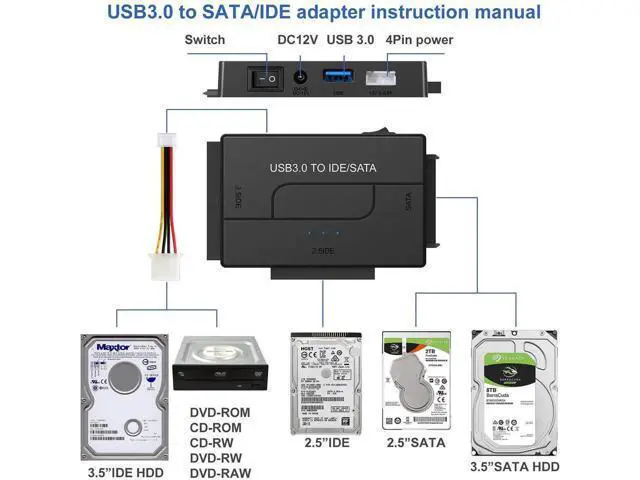 Alt view image 3 of 7 - USB 3.0 to IDE SATA Hard Drive Converter Adapter with USB 3.0 Switch for 2.5/3.5 Inch HDD SSD