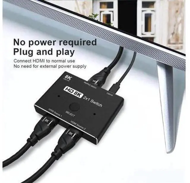 Alt view image 2 of 7 - HDMI 2.1 8K Directional Switch 2 in 1 Out, 48Gbps High Speed Ultra HD Splitter Converter, 8K@60Hz 4K@120Hz Compatible with PS5 Xbox Projector Monitor