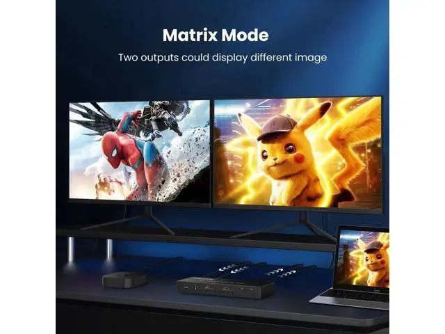 Alt view image 4 of 7 - 4x2 HDMI Matrix Switch 4 in 2 Out, HDMI Video Switcher Splitter with Optical & L/R Audio Output, Ultra HD 4K 3D 1080P EDID Audio Extractor, Includes IR Remote Control