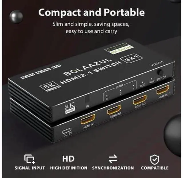 Alt view image 2 of 7 - 3 in 1 Out 8K HDMI 2.1 Switch with Remote, 3-Port 48Gbps HDMI Switcher Support 8K@60Hz 4K@120Hz 2K@144Hz HDR CEC, Compatible with Xbox Series X PS5