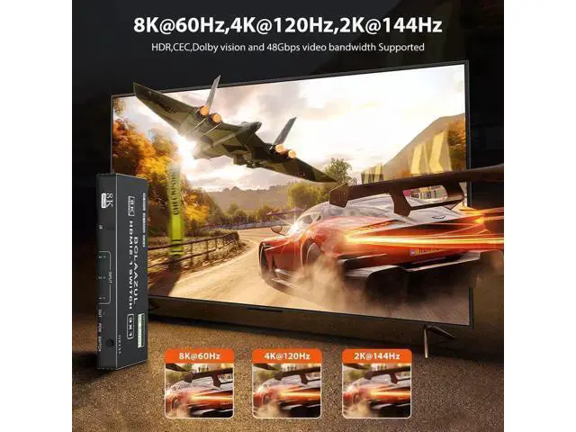 Alt view image 6 of 7 - 3 in 1 Out 8K HDMI 2.1 Switch with Remote, 3-Port 48Gbps HDMI Switcher Support 8K@60Hz 4K@120Hz 2K@144Hz HDR CEC, Compatible with Xbox Series X PS5