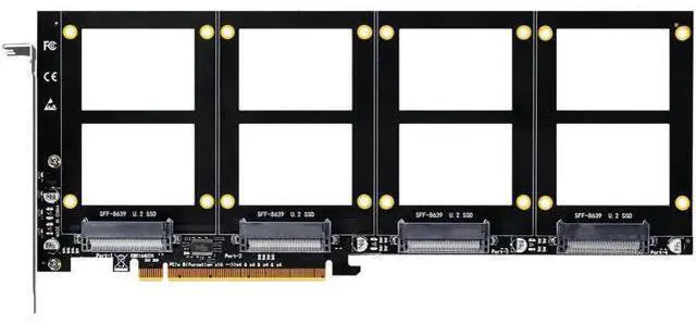 Main image of PU41 Quad U.2 to PCIe 4.0 X16 Adapter Card, Without Onboard PCIe Bifurcation, Support Software U.2 SSD RAID, Requires Motherboard PCIe Bifurcation