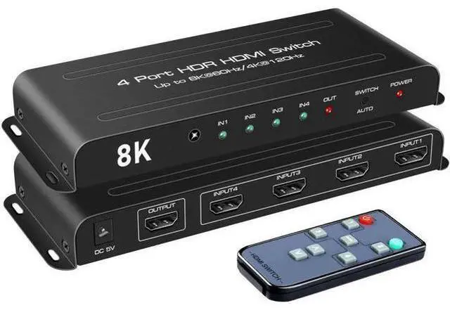 Main image of 4 in 1 Out HDMI 2.1 Switch 8K@60Hz, 4K@120Hz Auto HDMI Switcher Selector with IR Remote, 48Gbps Bandwidth Support 1080P@240Hz 3D, Compatible with Fire Stick PS5 Roku Xbox