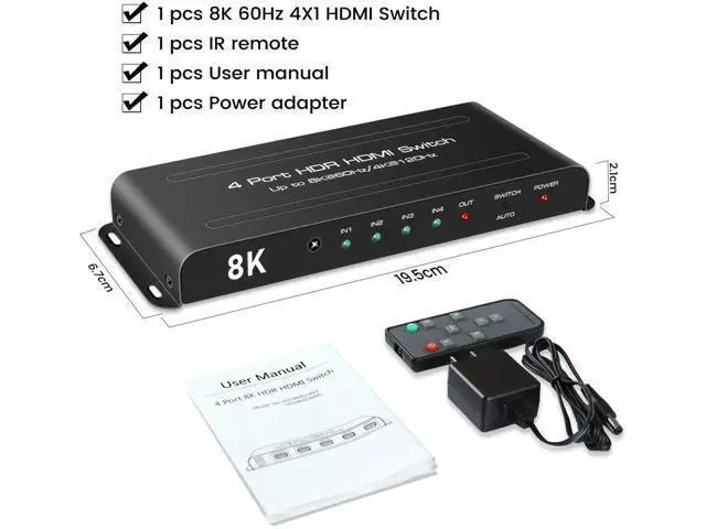 Alt view image 3 of 7 - 4 in 1 Out HDMI 2.1 Switch 8K@60Hz, 4K@120Hz Auto HDMI Switcher Selector with IR Remote, 48Gbps Bandwidth Support 1080P@240Hz 3D, Compatible with Fire Stick PS5 Roku Xbox