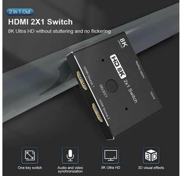 Alt view image 7 of 7 - HDMI 2.1 8K Directional Switch 2 in 1 Out, 48Gbps High Speed Ultra HD Splitter Converter, 8K@60Hz 4K@120Hz Compatible with PS5 Xbox Projector Monitor
