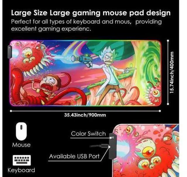 Alt view image 3 of 5 - RGB Large Gaming Mouse Pad 90×40CM, Soft Glowing LED Extended Mousepad, USB Powered Lighted Computer Keyboard Mat with Non-Slip Rubber Base for PC Gaming Desk