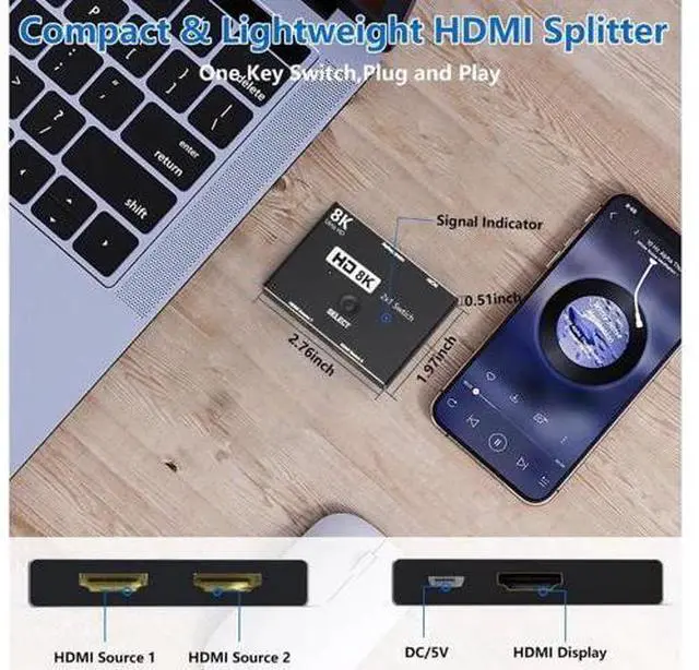 Alt view image 5 of 7 - 8K HDMI 2.1 Switch 2 in 1 Out, 48Gbps High Speed Directional Splitter Converter, 8K@60Hz 4K@120Hz Compatible with Xbox PS3 PS4 PS5 Projector Monitor