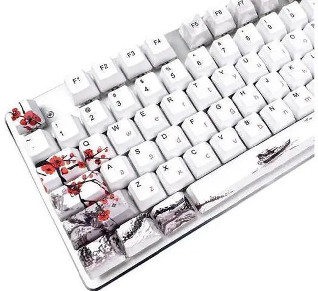 Main image of 110 Keys Plum Blossom Japanese Style PBT Keycaps Set, OEM Profile Custom Keycaps with Keycap Puller, Compatible with Cherry MX 61/71/87/104 Full Size 60% Mechanical Keyboard