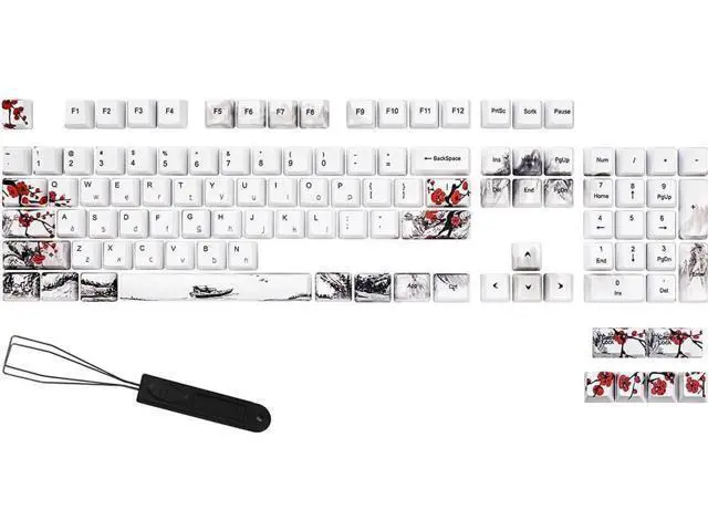 Alt view image 2 of 6 - 110 Keys Plum Blossom Japanese Style PBT Keycaps Set, OEM Profile Custom Keycaps with Keycap Puller, Compatible with Cherry MX 61/71/87/104 Full Size 60% Mechanical Keyboard