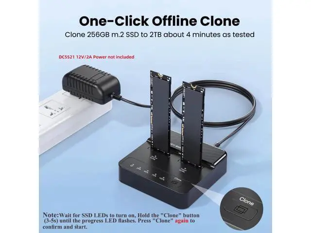 Alt view image 2 of 7 - Dual-Bay M.2 NVMe SSD Enclosure, 20Gbps USB-C One-Click Offline Clone Duplicator, Vertical Hyper Cloner for M-Key NVMe M.2 SSD