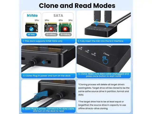 Alt view image 3 of 7 - Dual-Bay M.2 NVMe SSD Enclosure, 20Gbps USB-C One-Click Offline Clone Duplicator, Vertical Hyper Cloner for M-Key NVMe M.2 SSD