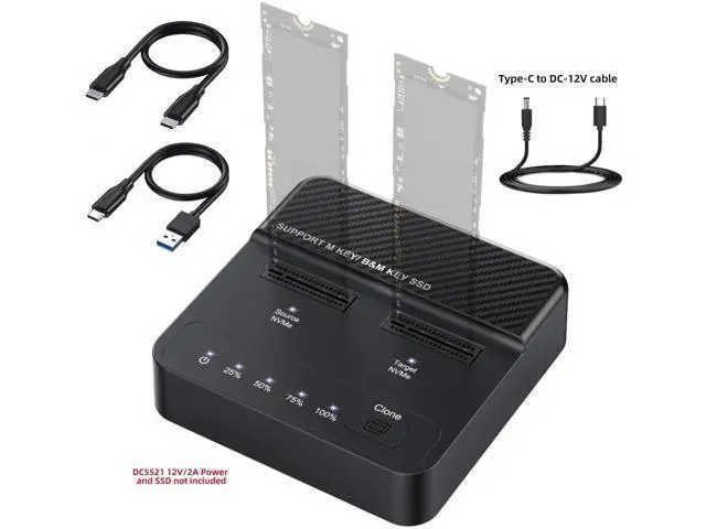 Alt view image 4 of 7 - Dual-Bay M.2 NVMe SSD Enclosure, 20Gbps USB-C One-Click Offline Clone Duplicator, Vertical Hyper Cloner for M-Key NVMe M.2 SSD
