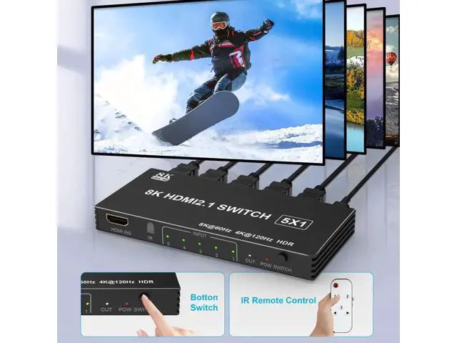 Alt view image 4 of 7 - 5 in 1 Out 8K HDMI Switch, 5 Port HDMI 2.1 Switcher Splitter with IR Remote, Support 8K@60Hz 4K@120Hz, Compatible with Xbox PS4 PC TV