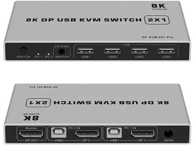 Alt view image 6 of 6 - 2-Port Dual DP 1.4 KVM Switch, 8K@60Hz 4K@144Hz USB KVM Switch for 2 Computers Share 1 Monitor, Plug & Play, Supports Keyboard Mouse, Ultra HD Display Switcher for Laptop/PC/Gaming Console