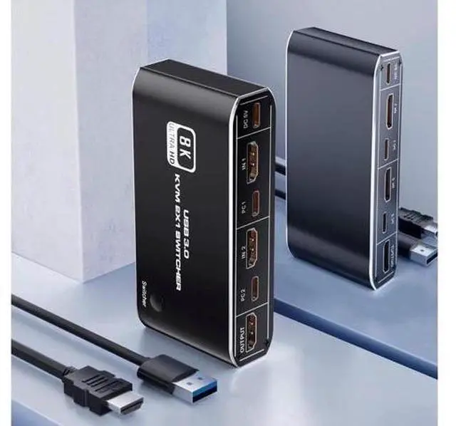Main image of USB HDMI 2.1 KVM Switch 4K 120Hz 8K, Dual Port USB 3.0 USB-C HDMI KVM Switcher, Hotkey Keyboard Shortcut Switching HDCP 2.3 Compatible with Nvidia AMD Xbox Series X S PS5 PS4 Pro