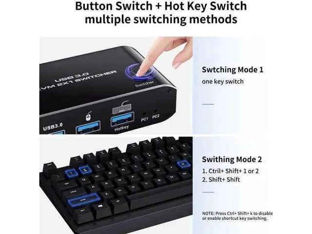 Alt view image 3 of 7 - USB HDMI 2.1 KVM Switch 4K 120Hz 8K, Dual Port USB 3.0 USB-C HDMI KVM Switcher, Hotkey Keyboard Shortcut Switching HDCP 2.3 Compatible with Nvidia AMD Xbox Series X S PS5 PS4 Pro