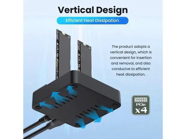 Alt view image 7 of 7 - Dual-Bay M.2 NVMe SSD Enclosure, 20Gbps USB-C One-Click Offline Clone Duplicator, Vertical Hyper Cloner for M-Key NVMe M.2 SSD
