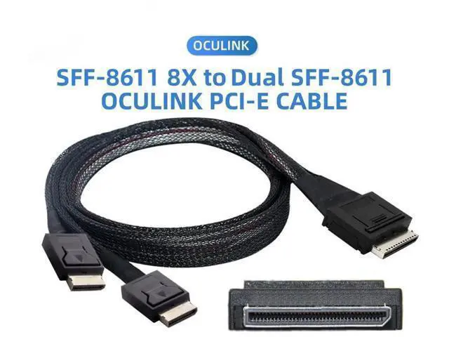 Alt view image 2 of 7 - 50cm OCuLink SFF-8611 8X to Dual SFF-8611 4X PCIe Active Breakout Cable