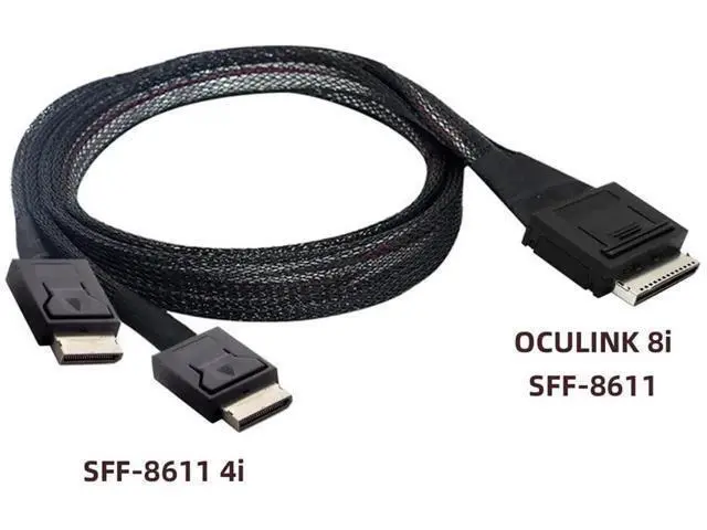 Alt view image 4 of 7 - 50cm OCuLink SFF-8611 8X to Dual SFF-8611 4X PCIe Active Breakout Cable