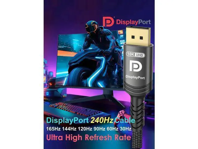 Alt view image 7 of 7 - 33FT Nylon Braided DisplayPort 2.1 Cable 54Gbps UHBR Certified 10K 8K@120Hz 4K@240Hz HDCP2.3 FreeSync G-Sync High Speed Gaming DP Cable for RTX5090 PC Monitor Projector
