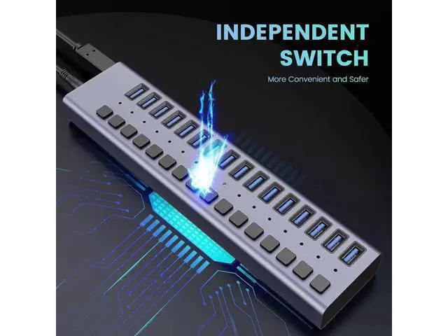 Alt view image 6 of 7 - 90W Powered16-Port USB 3.0 Hub, Housing with Individual Port Switches,5Gbps High-Speed DataTransfer,12V/7.5A Adapter,for Laptop/PC/External Mobile HDD, Multi-Device Charging & Data Sync HuB