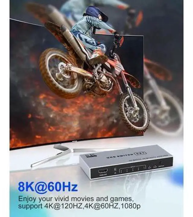 Alt view image 3 of 7 - 5 in 1 Out 8K HDMI 2.1 Switch with Remote, 8K@60Hz 4K@120Hz Port Expander Selector Box, Support 3D HDR HDCP 2.3 Dolby Vision, Compatible with PS5 PS4 PS3 Xbox Switch DVD Player TV PC