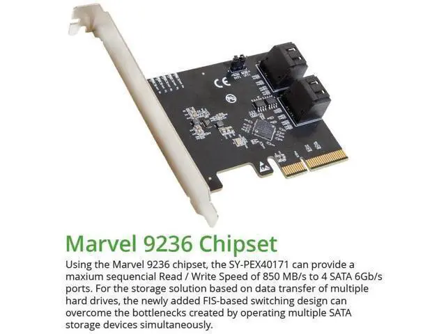 Alt view image 2 of 5 - 4 Port SATA III to PCIe x2 RAID Expansion Card, 6Gbps SATA 3.0 Controller PCI Express x2 Support Hardware RAID for Desktop NAS Server