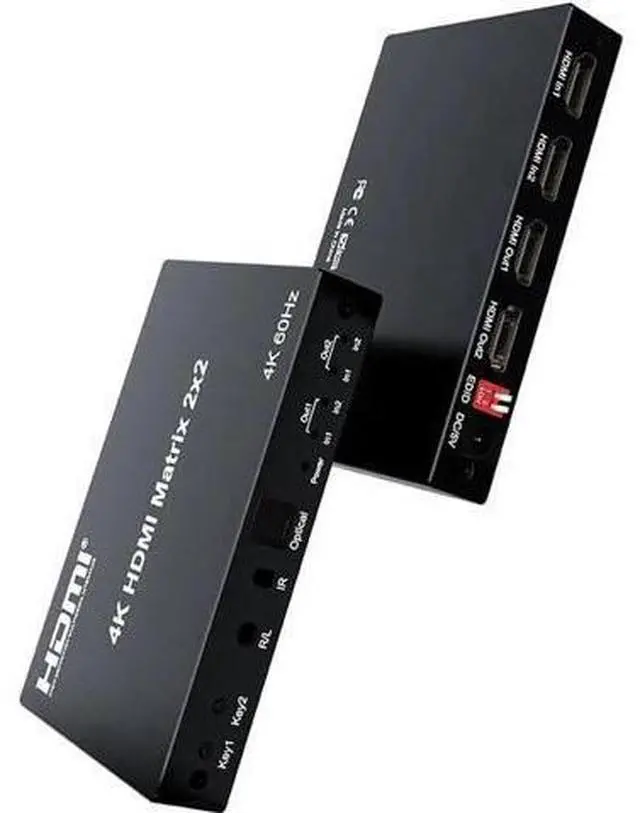 Main image of 2x2 HDMI Matrix Switch Splitter, 2 In 2 Out HDMI 2.0 Matrix with Remote Control, Support 4K@60Hz UHD HDR 18Gbps HDCP 2.2, EDID Management, Digital Optical & Stereo Audio Extractor