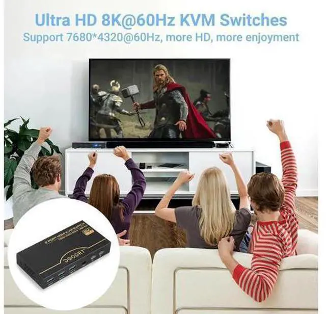 Alt view image 2 of 6 - 2 Port 8K HDMI 2.1 KVM Switch, 8K@60Hz 4K@120Hz High Speed KVM Switcher, 2 Computers Share 1 Monitor & 3 USB 3.0 Devices, with 2 HDMI 2.1 Cables and 2 USB 3.0 Cables