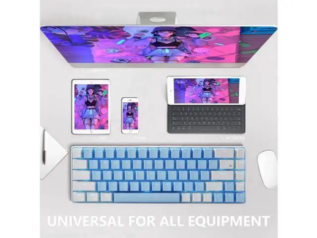 Alt view image 3 of 7 - 68 Keys Blue White Mechanical Gaming Keyboard, 60% Layout Wired Wireless Bluetooth Keyboard, Type-C USB Dual Mode, LED Backlit Anti-Ghosting Keyboard for PC Laptop