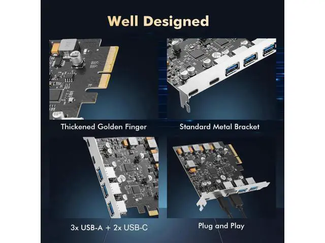 Alt view image 4 of 7 - PCIe to USB 3.2 Gen2 10Gbps Expansion Card, 5 Ports with 3X USB-A & 2X USB-C, Self-Powered USB Hub Controller Adapter for Desktop PC, Compatible with Windows 10/11