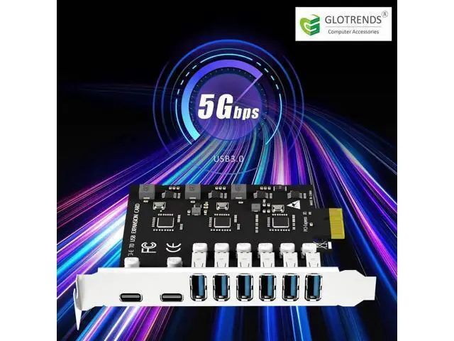 Alt view image 7 of 7 - U6A2C 8-Port PCIe USB 3.0 Expansion Card, 2 Type-C + 6 Type-A 5Gbps Desktop PCI Express Card, Compatible with Intel AMD ARM Platform, Support Windows Linux Not Mac OS