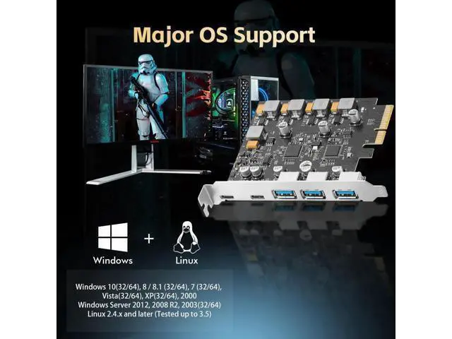 Alt view image 6 of 7 - PCIe to USB 3.2 Gen2 10Gbps Expansion Card, 5 Ports with 3X USB-A & 2X USB-C, Self-Powered USB Hub Controller Adapter for Desktop PC, Compatible with Windows 10/11