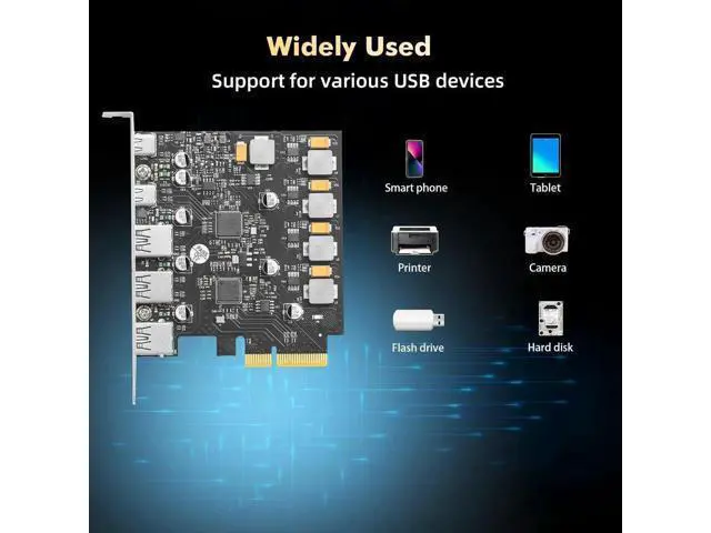 Alt view image 7 of 7 - PCIe to USB 3.2 Gen2 10Gbps Expansion Card, 5 Ports with 3X USB-A & 2X USB-C, Self-Powered USB Hub Controller Adapter for Desktop PC, Compatible with Windows 10/11
