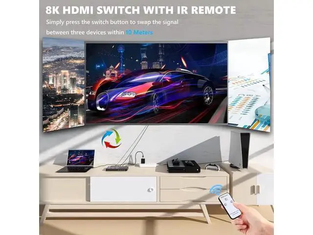 Alt view image 5 of 7 - Aluminum Shell HDMI 2.1 Switch 3 in 1 Out, Directional 8K@60Hz 4K@120Hz 1440P@165Hz 1080P@240Hz HDMI Switcher, 48Gbps High Speed eARC Converter with Remote Control, Compatible with PS5 Xbox Series X