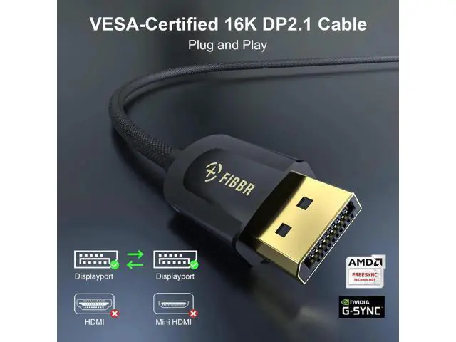 Alt view image 3 of 6 - 6.6ft Fiber Optic DisplayPort 2.1 Cable, VESA Certified DP40 40Gbps Cord, 16K@30Hz 10K@30Hz 8K@60Hz 4K@165Hz HDR HDCP2.2 DSC 1.2a, Compatible with Gaming Monitor PC