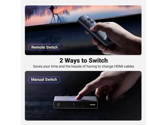 Alt view image 4 of 7 - UGREEN Aluminum HDMI 2.1 Switch 3 in 1 Out, 8K@60Hz Ultra HD HDMI Switcher Splitter with Remote Control, Supports 3D CEC HDR HDCP2.3, Compatible with PS4/3 Xbox Nintendo Switch Roku TV Fire Stick