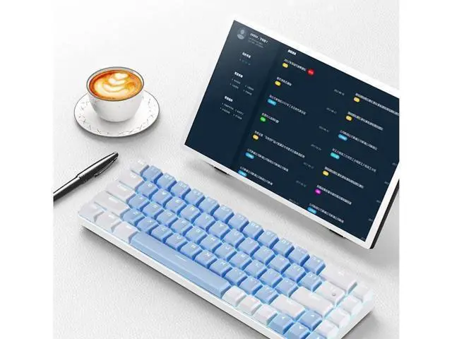 Alt view image 6 of 7 - 68 Keys Blue White Mechanical Gaming Keyboard, 60% Layout Wired Wireless Bluetooth Keyboard, Type-C USB Dual Mode, LED Backlit Anti-Ghosting Keyboard for PC Laptop